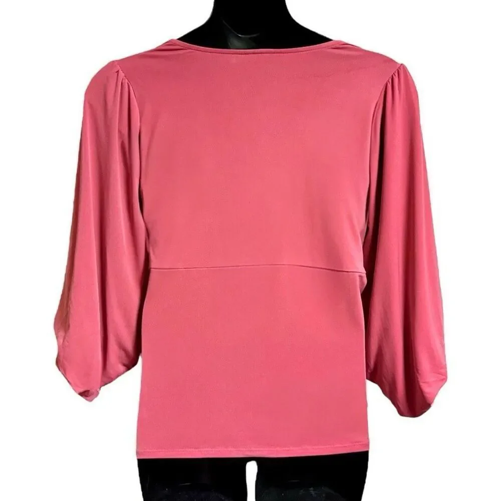 Torrid Berry Pink Studio Knit V-Neck Quarter Sleeve Shirred Top NWT - Picture 11 of 15